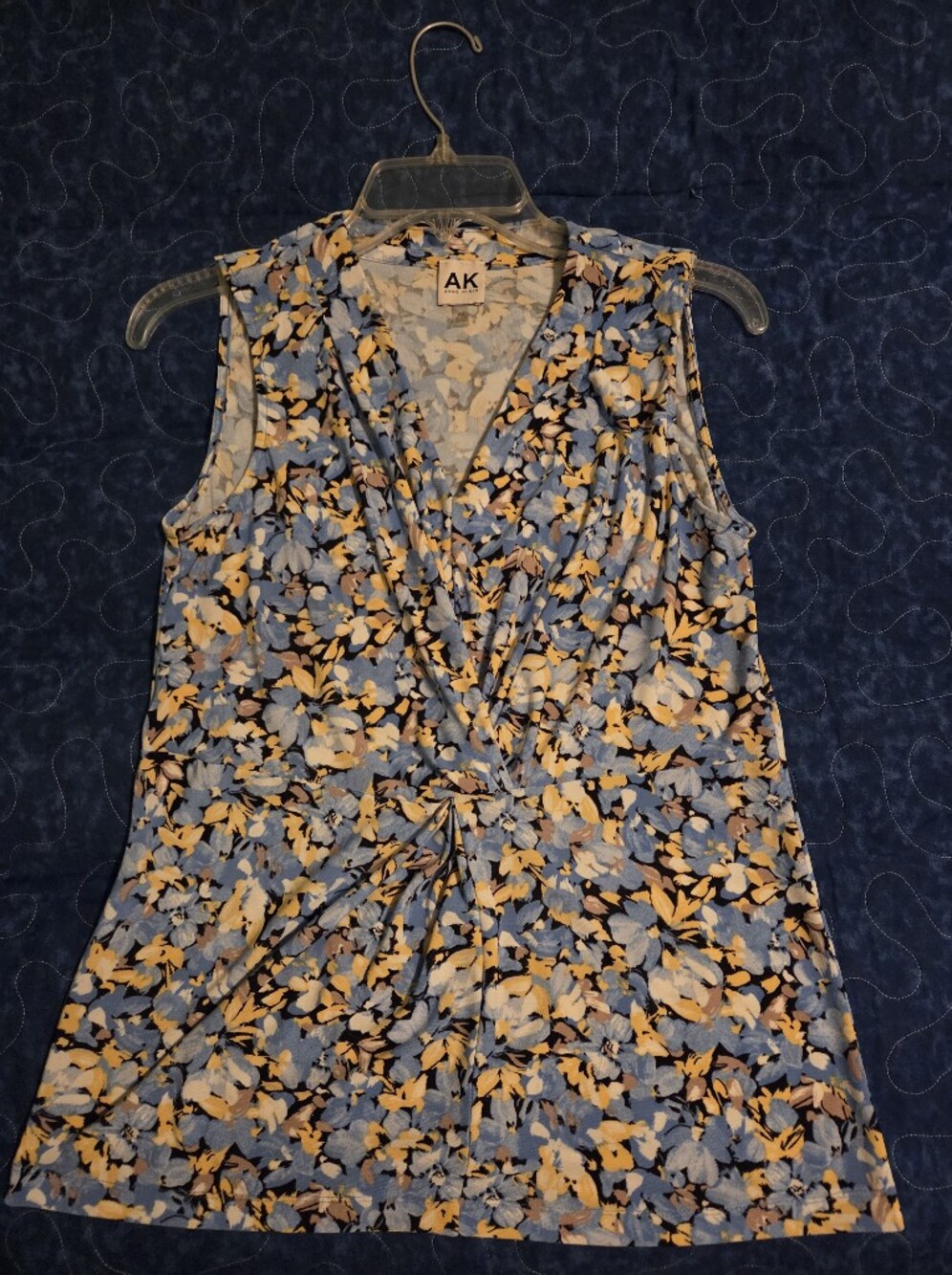 Floral Twist-Front Sleeveless Dress in Blue & Yellow Anne Klein